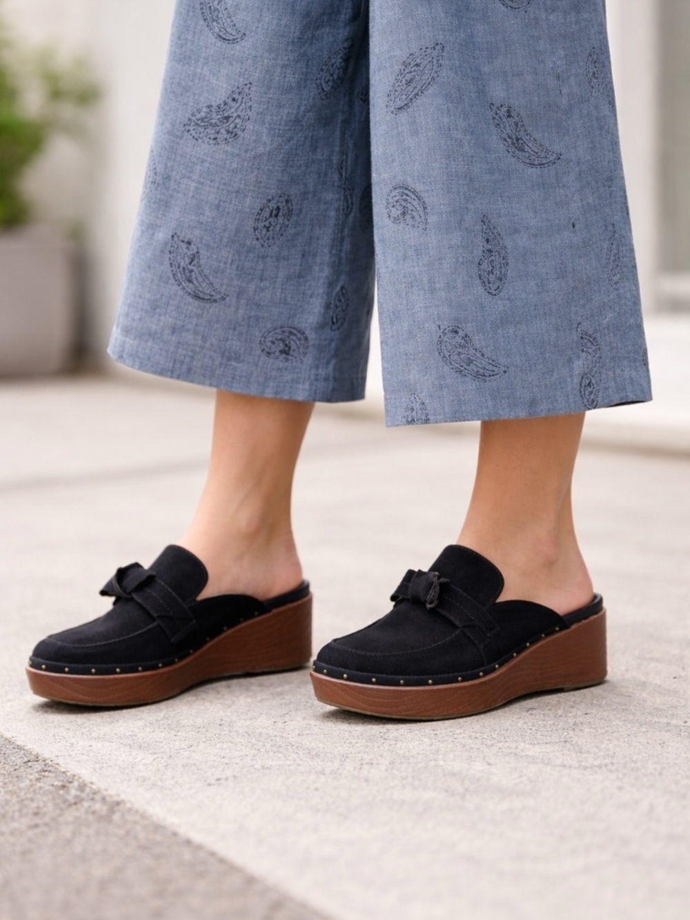 Cole Haan Black Suede Cloudfeel Bow Clog